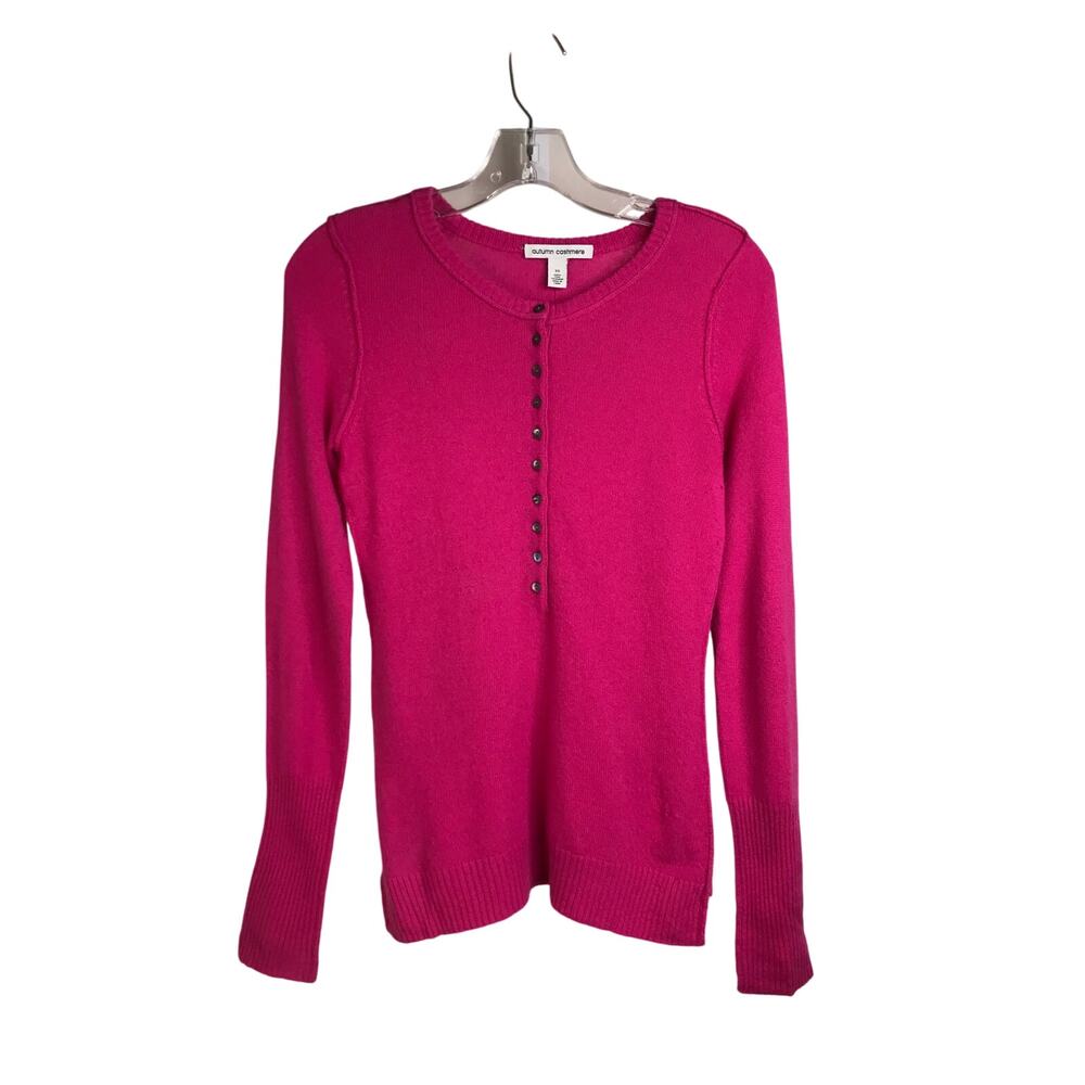 Autumn Cashmere Sweater Womens Sz XS‎ Magenta Studded Skull Detail Half Button